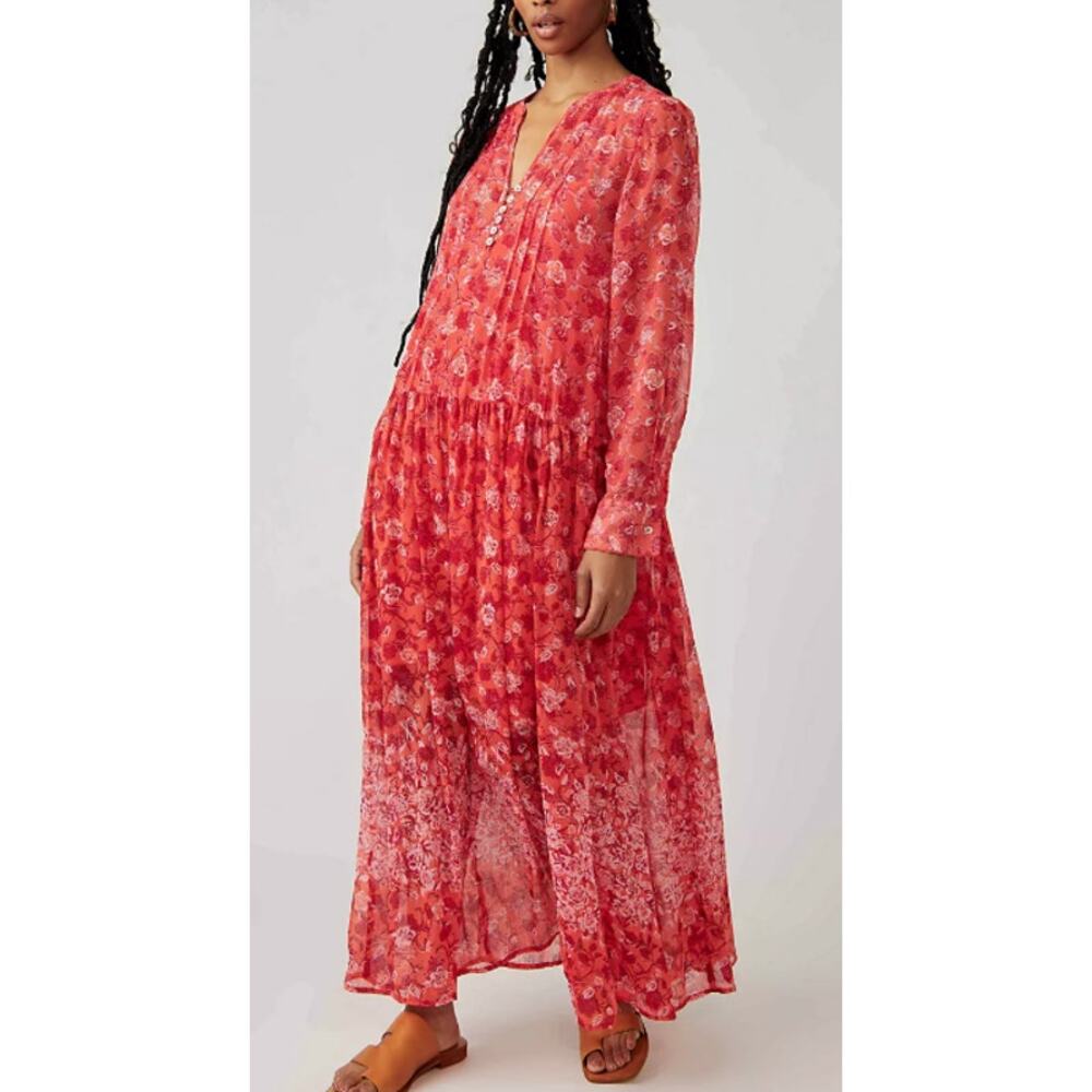 Free People See It Through Dress Pink Redish Maxi W/ Liner Size XS
